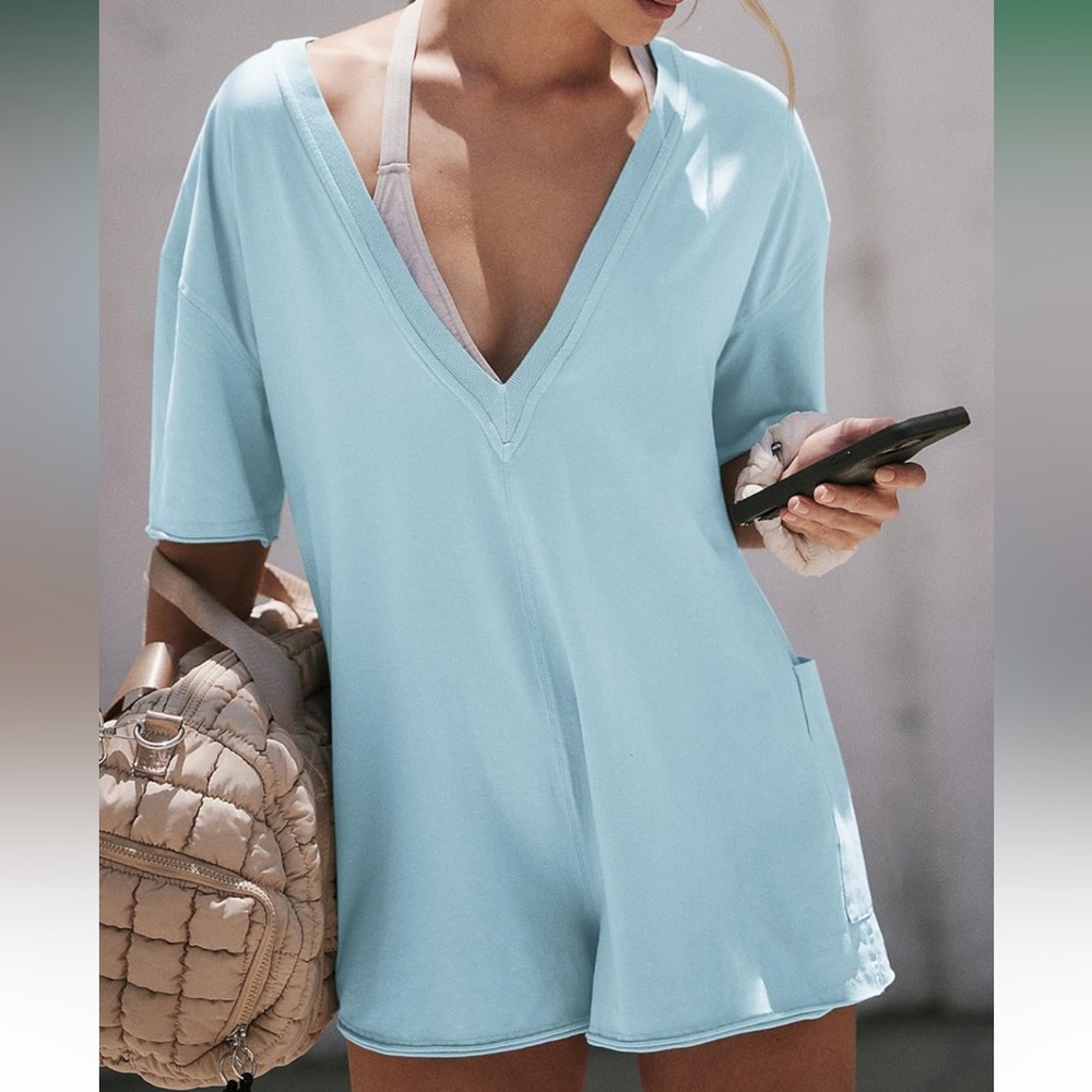 Light Blue Reversible Oversized Romper – Size M